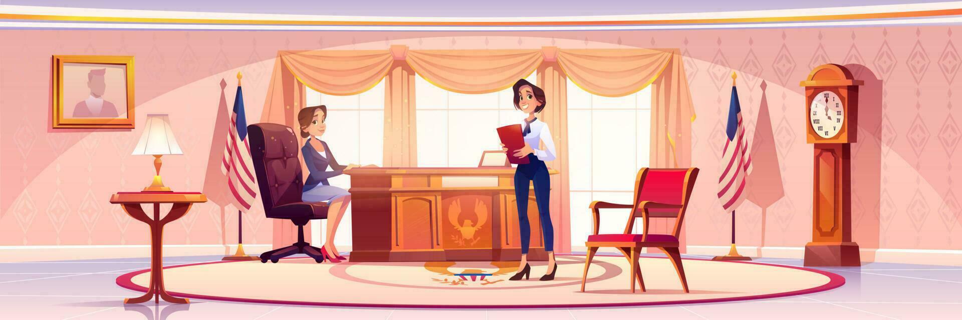 American presedent and secretary in Oval office vector