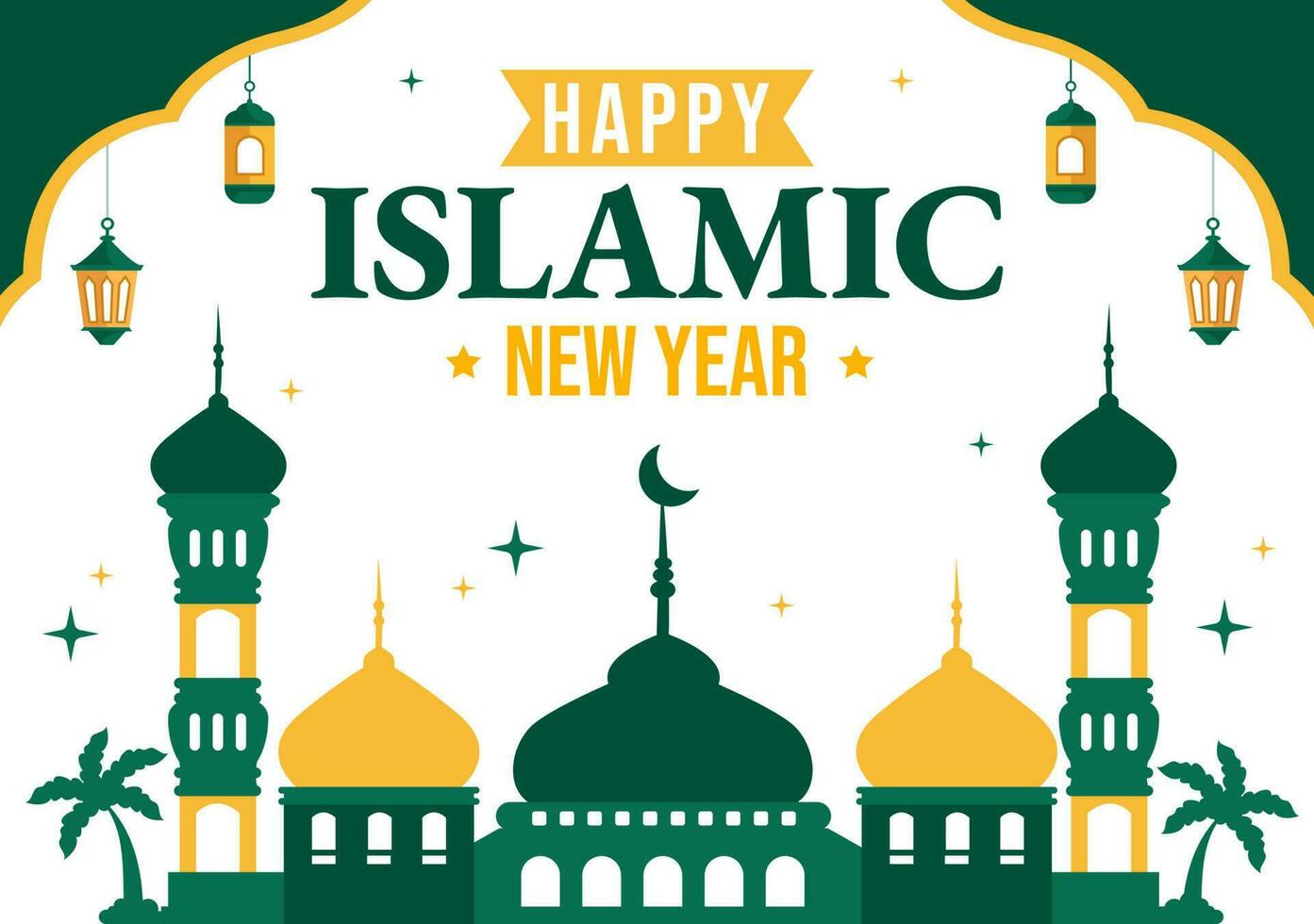 Happy Muharram Islamic New Year Vector Illustration with Muslims Celebration in Flat Cartoon Hand Drawn Landing Page Background Templates