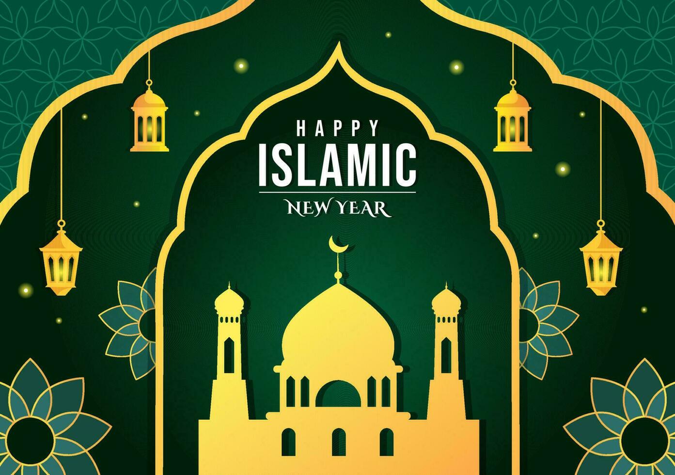 Happy Muharram Islamic New Year Vector Illustration with Muslims Celebration in Flat Cartoon Hand Drawn Landing Page Background Templates