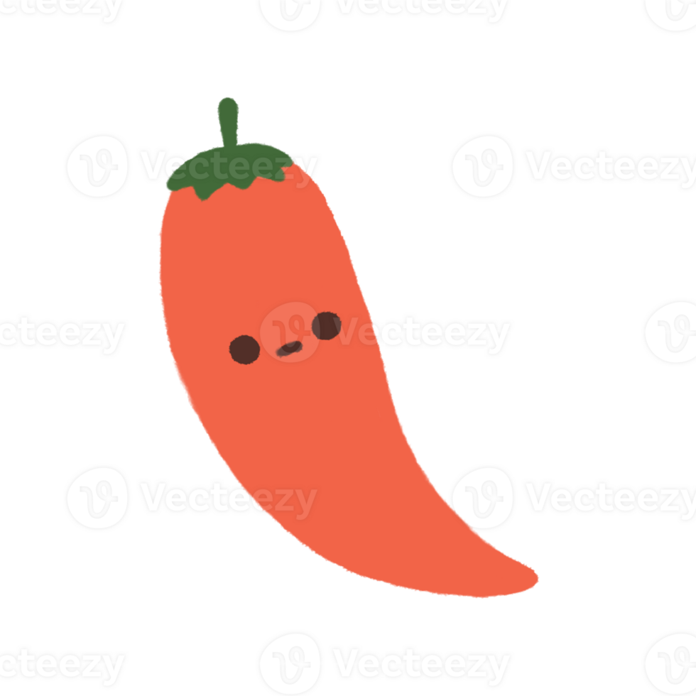 Hand-drawn Cute red chili, bitter, pepper, Cute vegetable character design in doodle style png