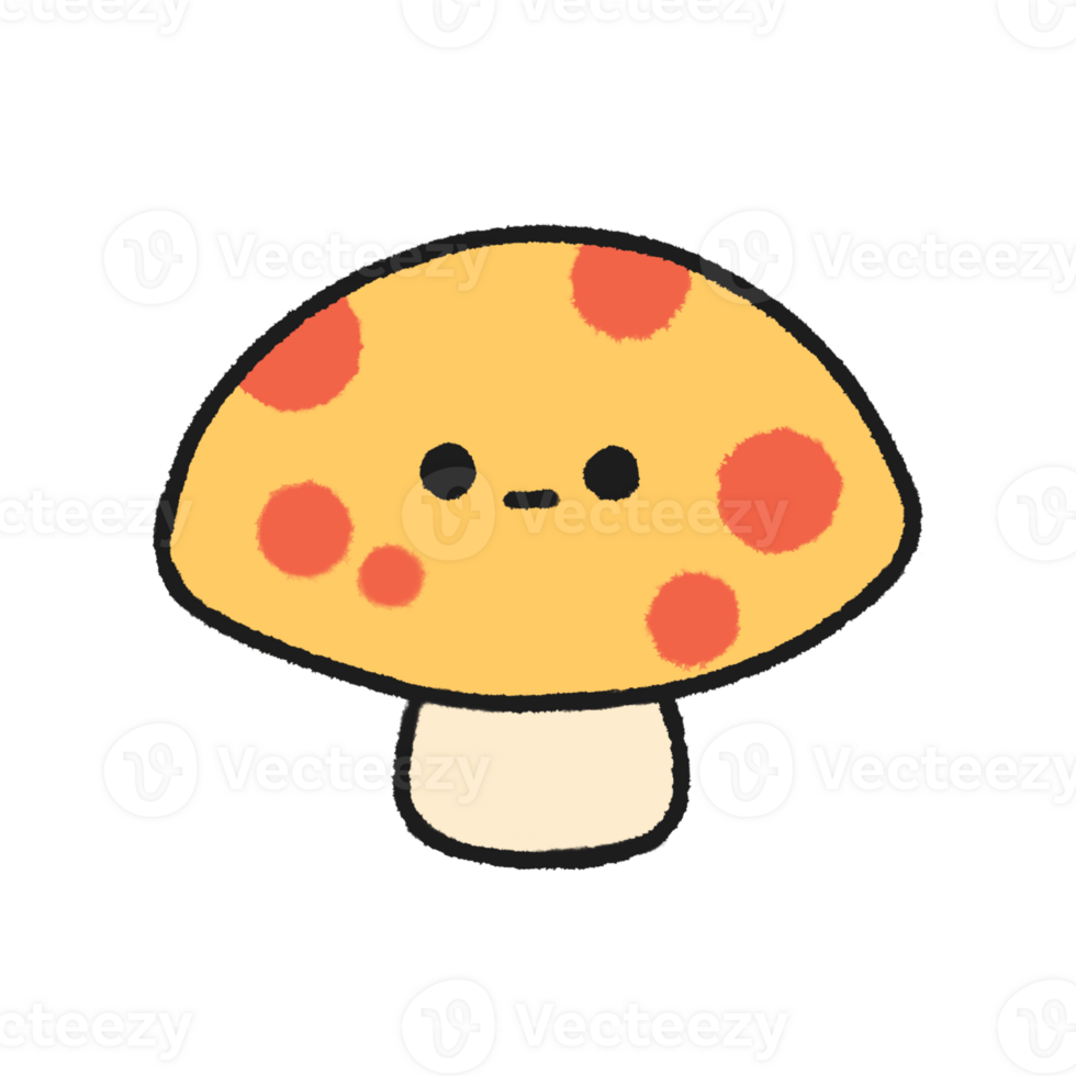 Hand-drawn Cute yellow mushrooms, Cute vegetable character design in doodle style png