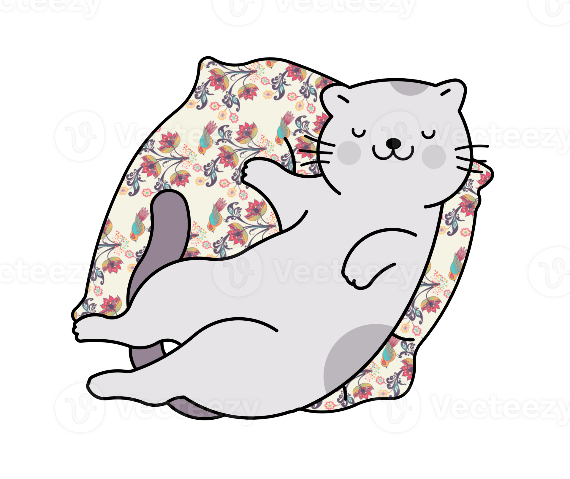 Happy cute cat sleeping on pillow 23396983 png