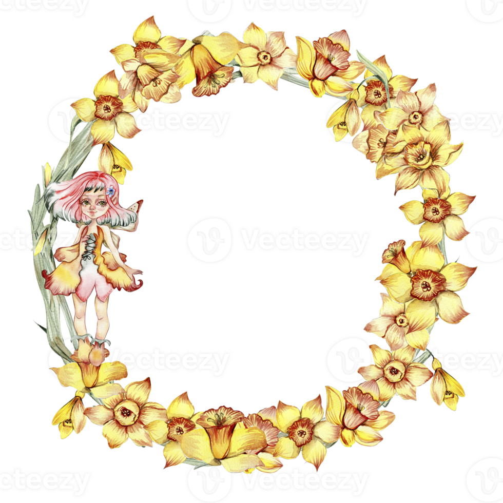 Summer flowers wreath,watercolor illustration for cards,backgrounds. Watercolor illustration for scrapbooking. Cartoon hand drawn background with flower for kids design.Perfect for wedding invitation. png