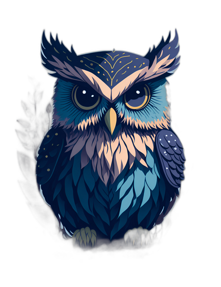 Owl Blue art design 01 png