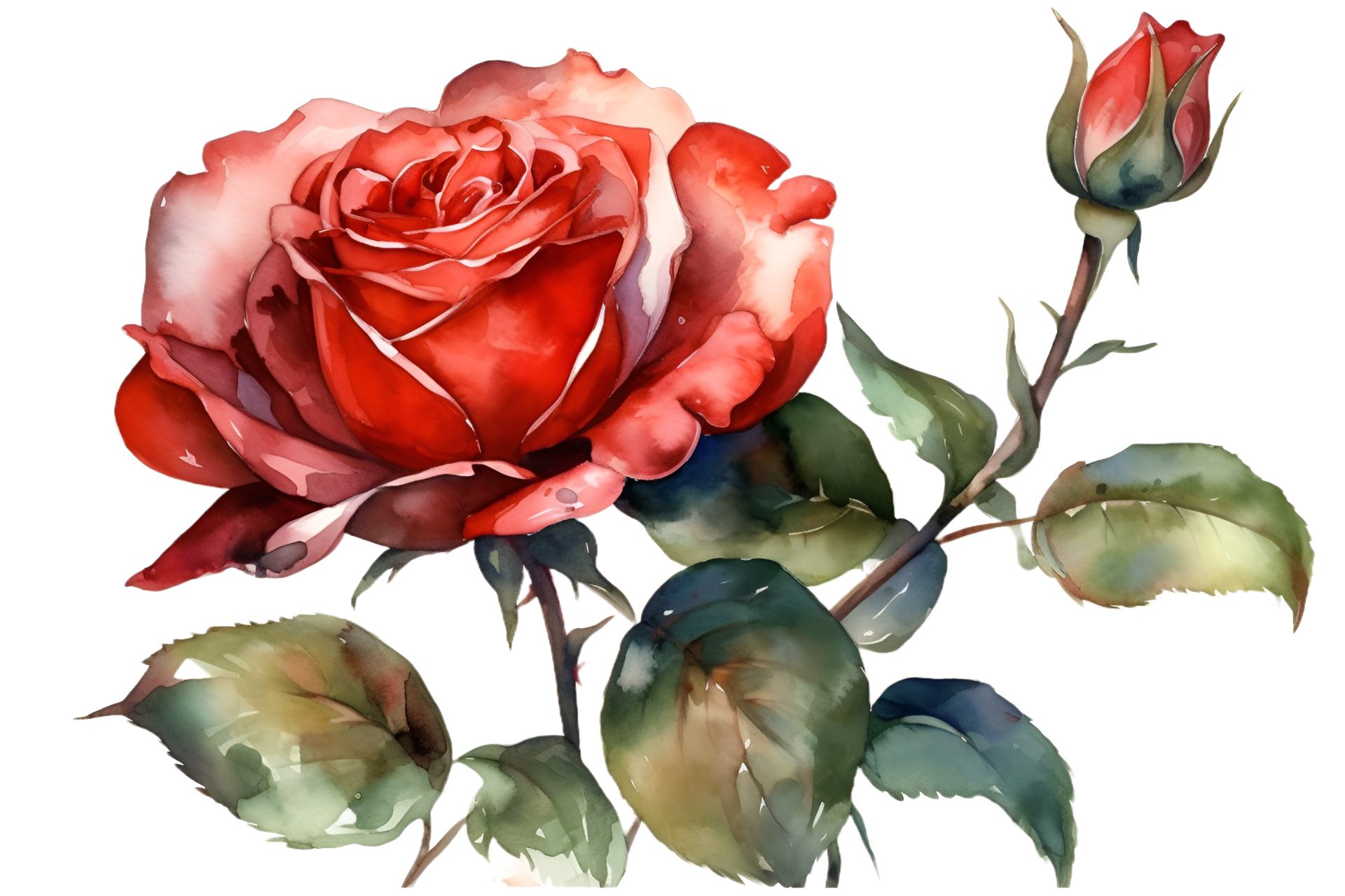 Red Roses Watercolor Clipart AI Generated 23397325 PNG