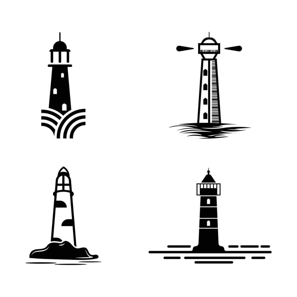 logotipo de icono de faro y diseño de torre de baliza de ilustración vectorial vector