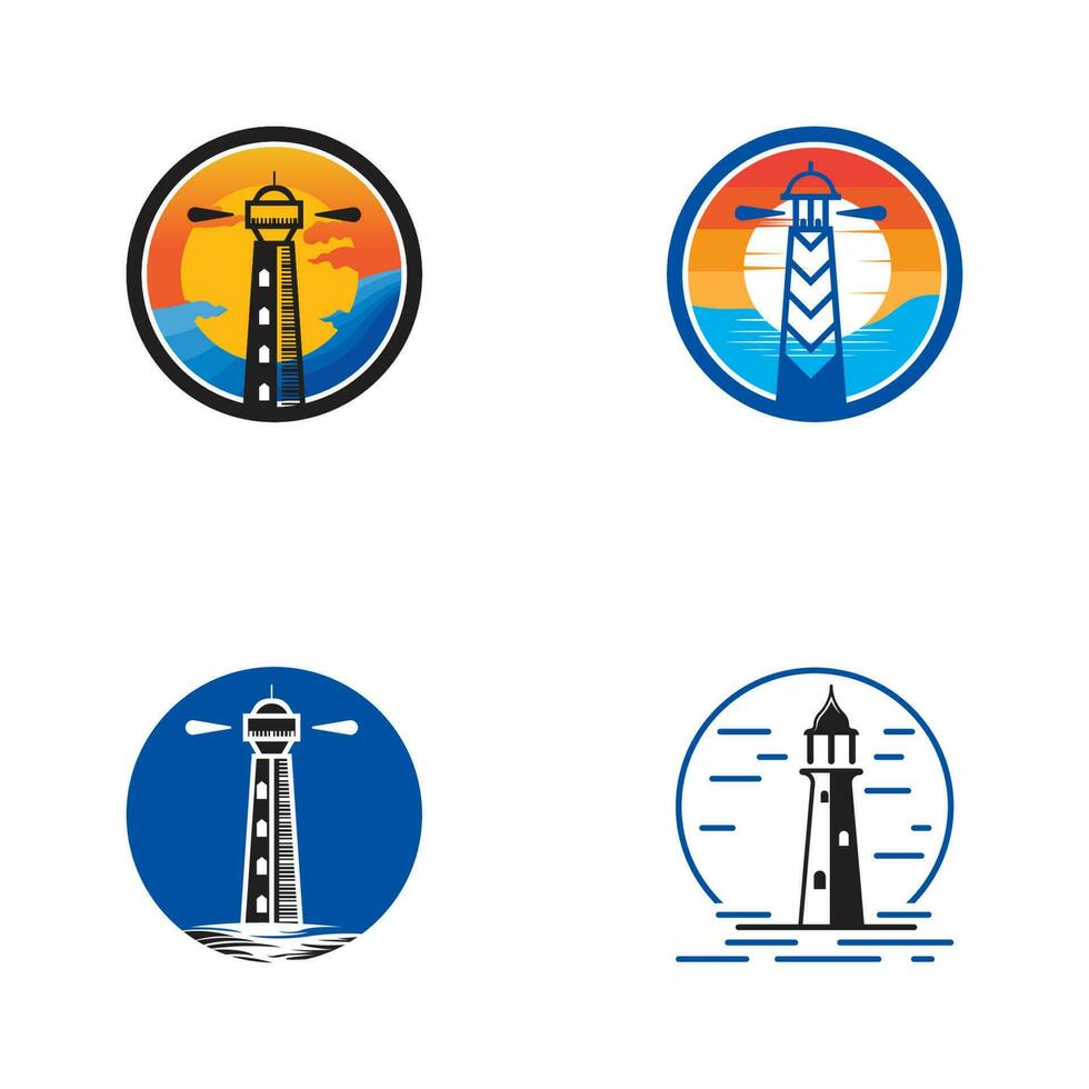 logotipo de icono de faro y diseño de torre de baliza de ilustración vectorial vector