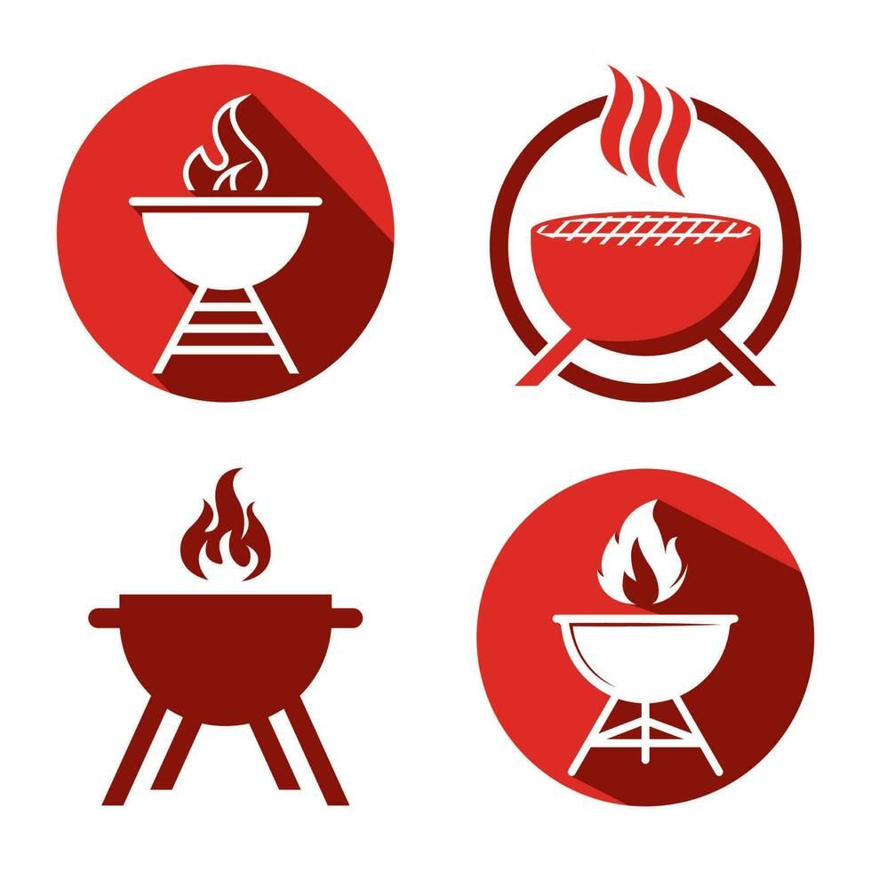 parrilla de barbacoa simple e icono de símbolo con logotipo de humo o vapor vector