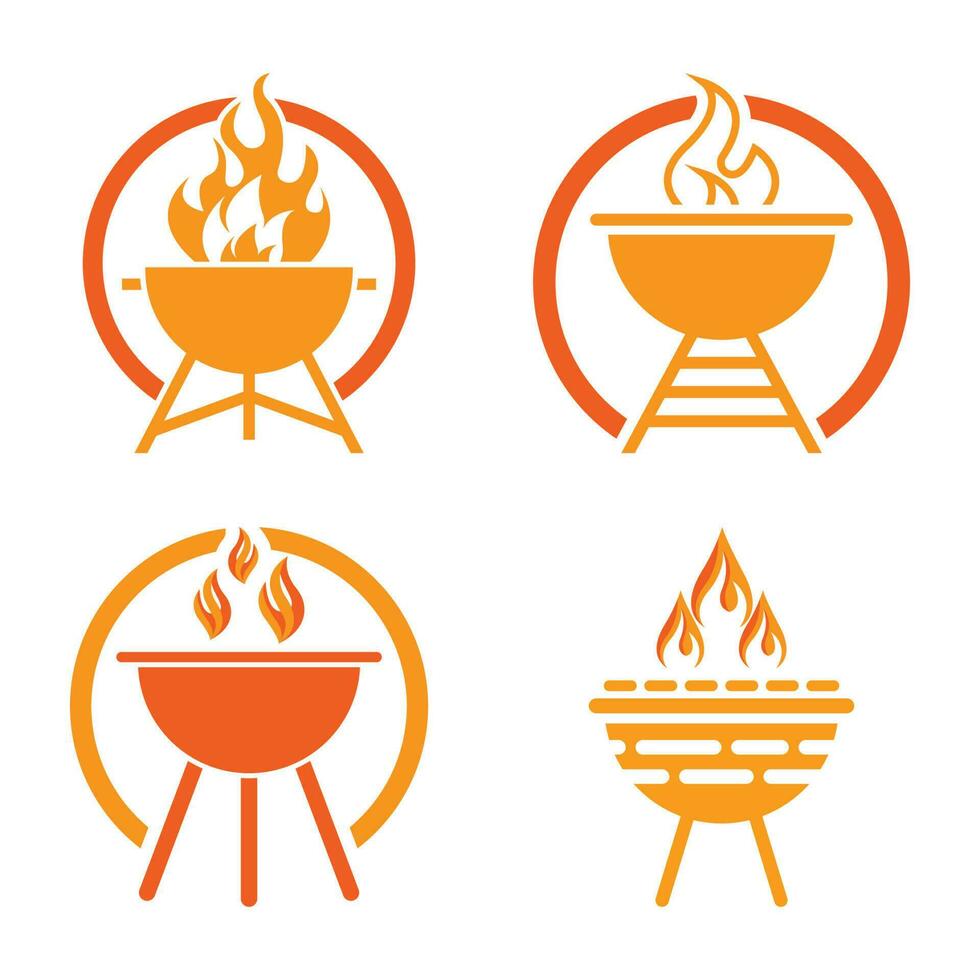 BBQ grill simple and symbol icon with smoke or steam logo vector