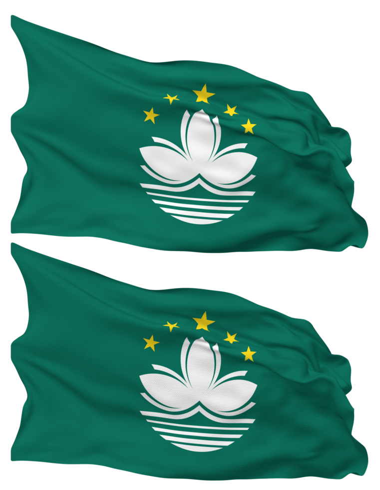 China Macau, Macao Flag Waves Isolated in Plain and Bump Texture, with Transparent Background, 3D Rendering png