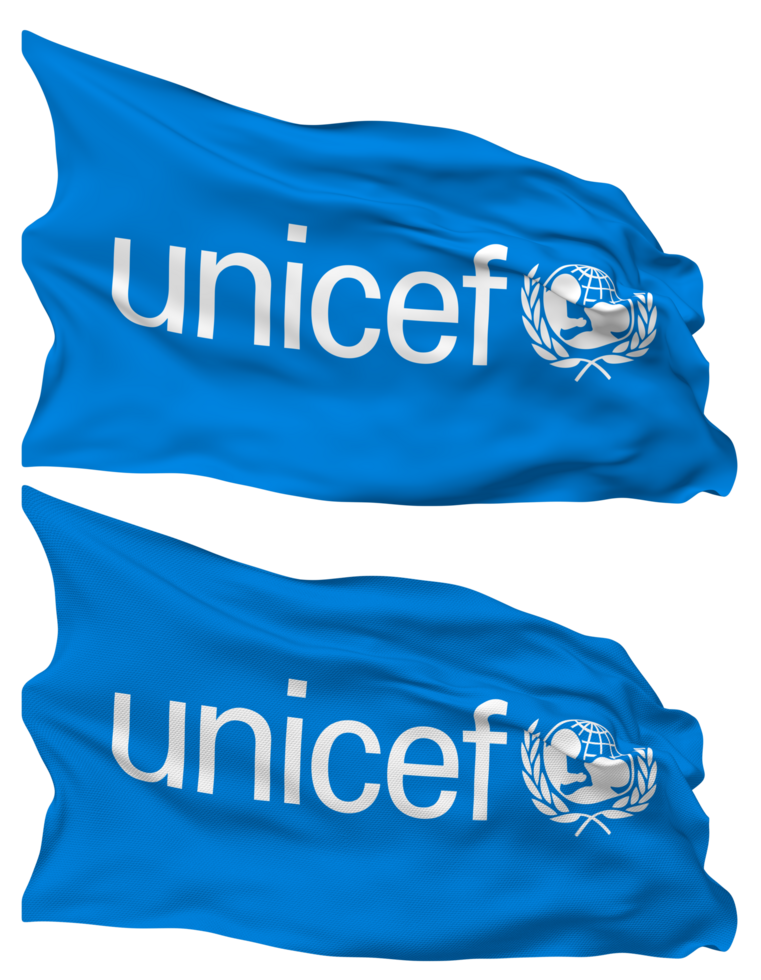 United Nations Childrens Fund, UNICEF Flag Waves Isolated in Plain and Bump Texture, with Transparent Background, 3D Rendering png