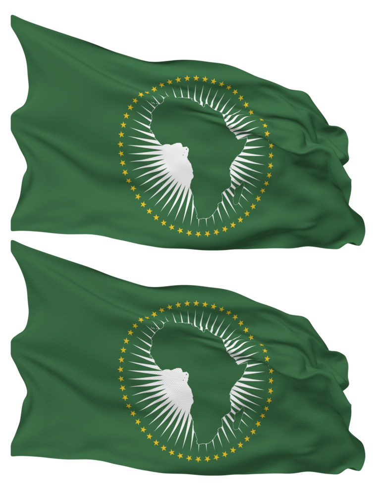 African Union Flag Waves Isolated in Plain and Bump Texture, with Transparent Background, 3D Rendering png