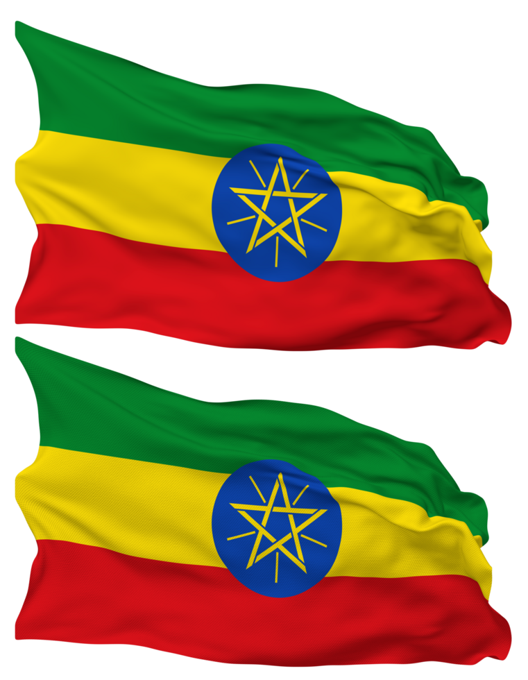 Ethiopia Flag Waves Isolated in Plain and Bump Texture, with Transparent Background, 3D Rendering png