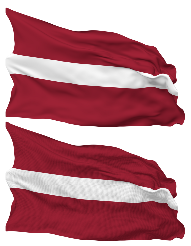 Letland vlag golven geïsoleerd in duidelijk en buil textuur, met transparant achtergrond, 3d renderen png