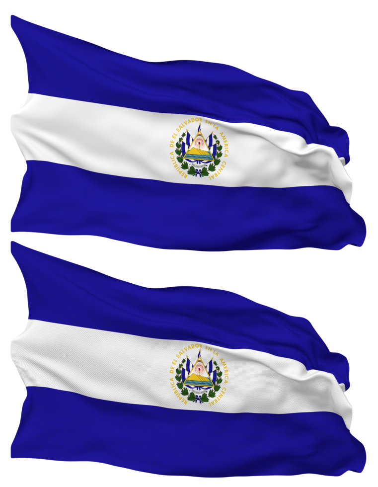 El Salvador Flag Waves Isolated in Plain and Bump Texture, with Transparent Background, 3D Rendering png