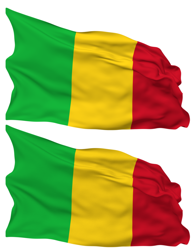 Mali Flag Waves Isolated in Plain and Bump Texture, with Transparent Background, 3D Rendering png