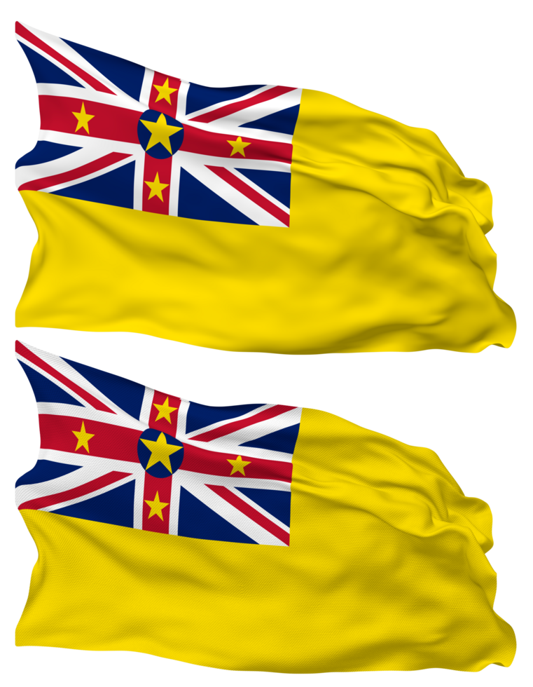 Niue Islands Flag Waves Isolated in Plain and Bump Texture, with Transparent Background, 3D Rendering png
