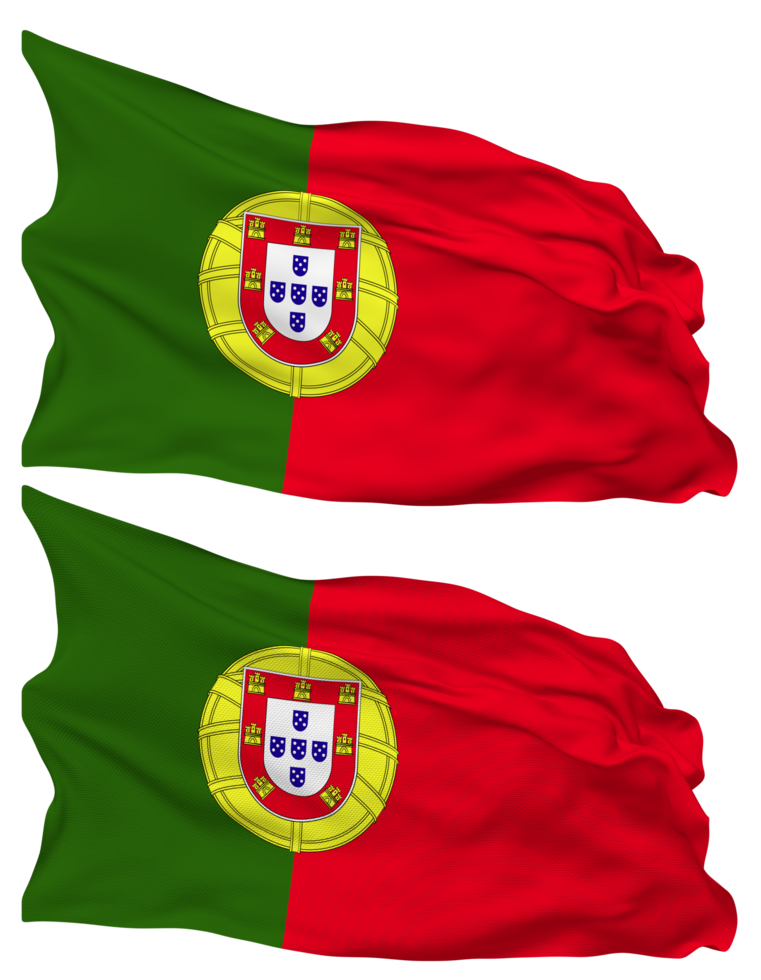 Portugal Flag Waves Isolated in Plain and Bump Texture, with Transparent Background, 3D Rendering png