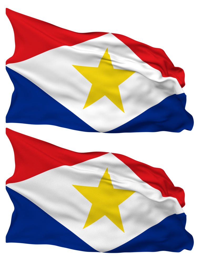 Saba Island Flag Waves Isolated in Plain and Bump Texture, with Transparent Background, 3D Rendering png