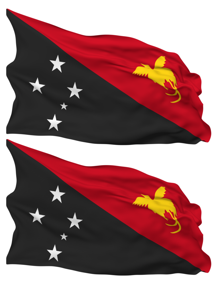 Papua New Guinea Flag Waves Isolated in Plain and Bump Texture, with Transparent Background, 3D Rendering png