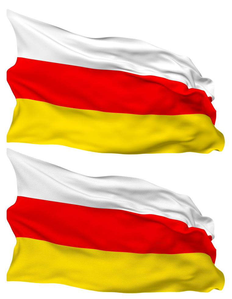 South Ossetia Flag Waves Isolated in Plain and Bump Texture, with Transparent Background, 3D Rendering png