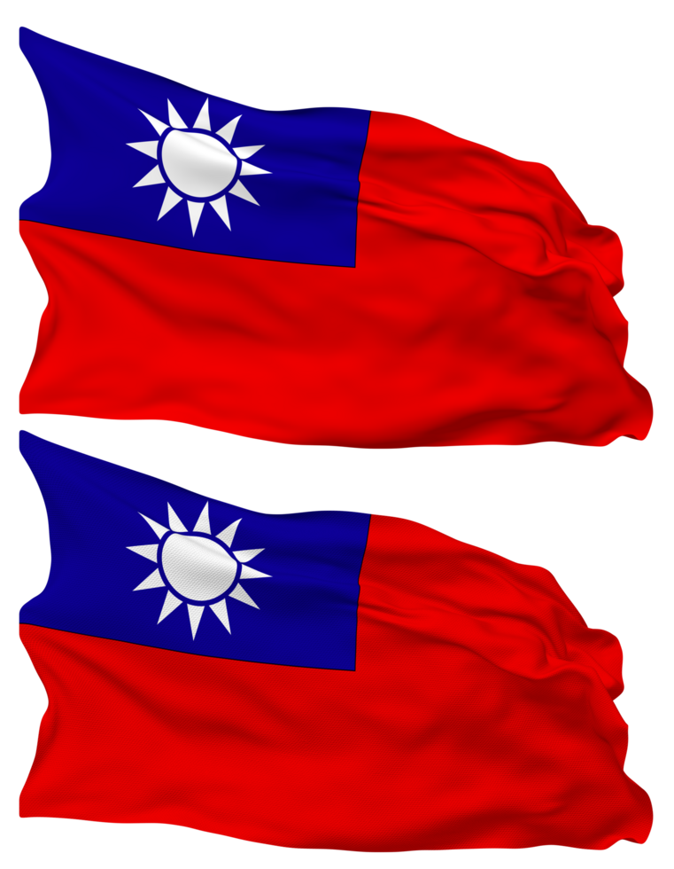 Taiwan Flag Waves Isolated in Plain and Bump Texture, with Transparent Background, 3D Rendering png