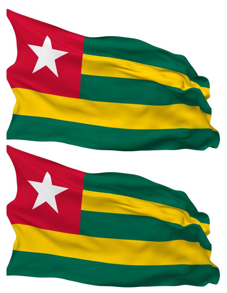 Togo Flag Waves Isolated in Plain and Bump Texture, with Transparent Background, 3D Rendering png