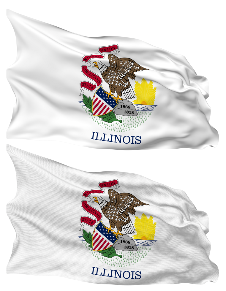 State of Illinois Flag Waves Isolated in Plain and Bump Texture, with Transparent Background, 3D Rendering png
