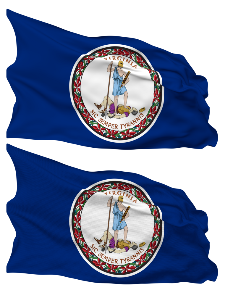 State of Virginia Flag Waves Isolated in Plain and Bump Texture, with Transparent Background, 3D Rendering png