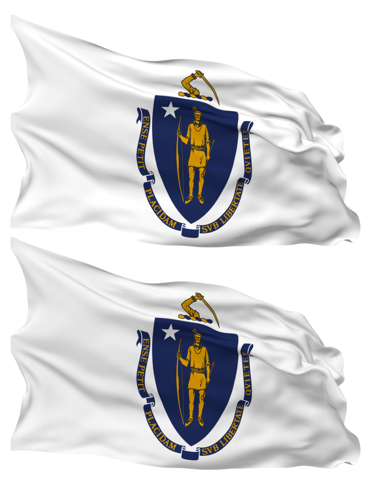 State of Massachusetts Flag Waves Isolated in Plain and Bump Texture, with Transparent Background, 3D Rendering png