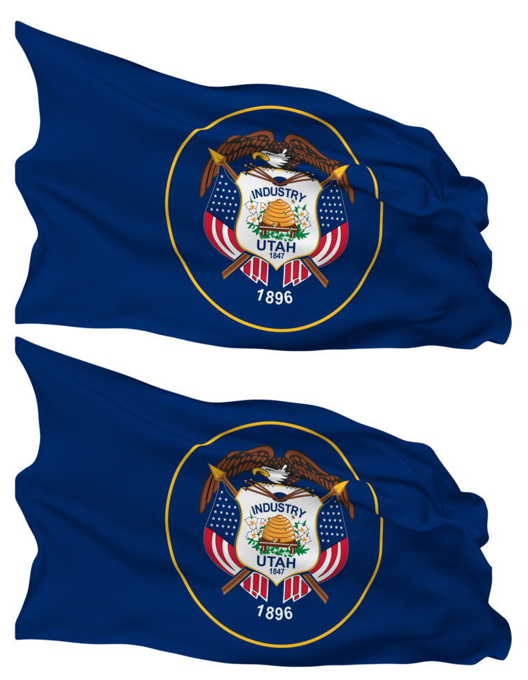 State of Utah Flag Waves Isolated in Plain and Bump Texture, with Transparent Background, 3D Rendering png