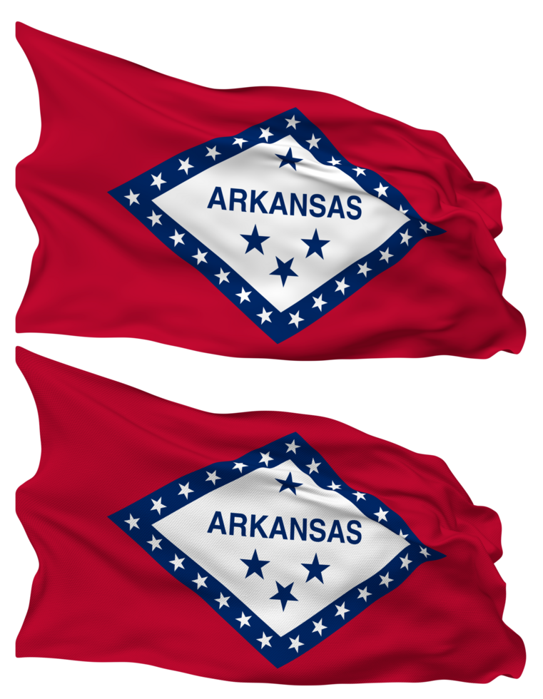 State of Arkansas Flag Waves Isolated in Plain and Bump Texture, with Transparent Background, 3D Rendering png