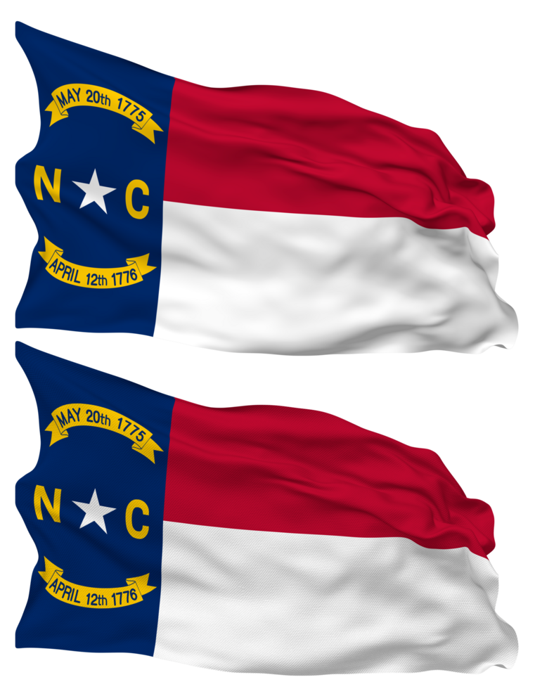 State of North Carolina Flag Waves Isolated in Plain and Bump Texture, with Transparent Background, 3D Rendering png