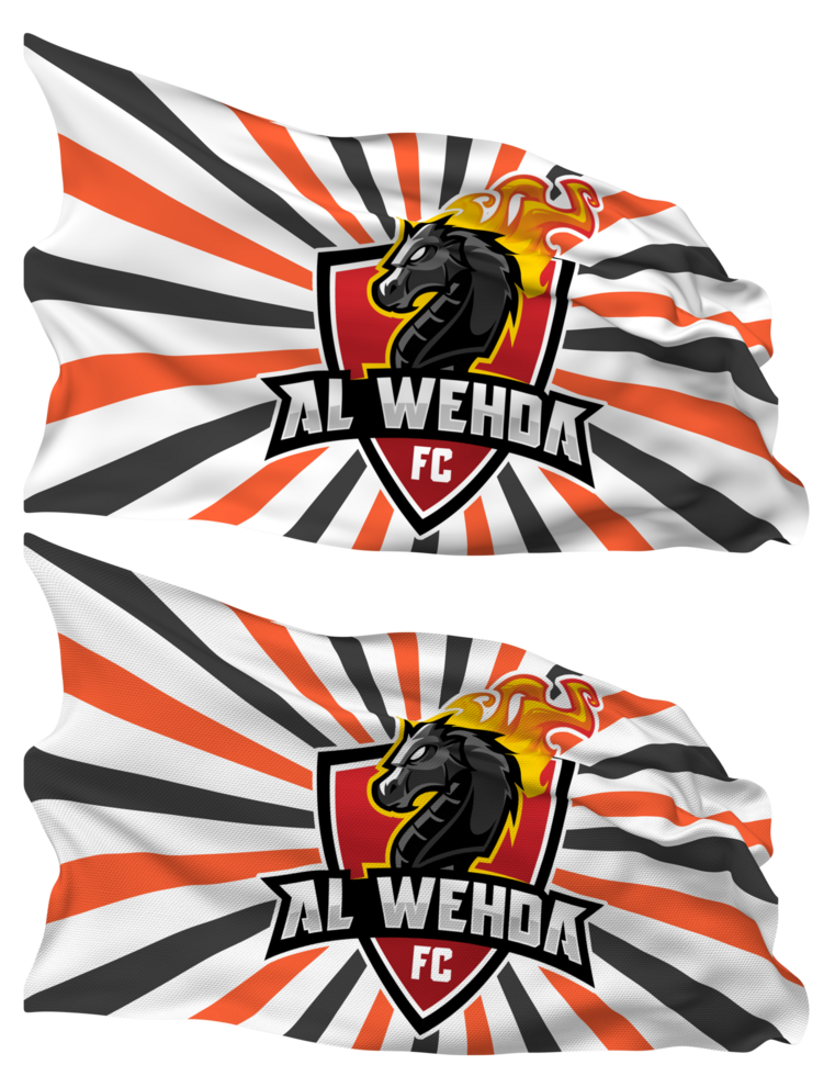 Al Wehda Football Club Flag Waves Isolated in Plain and Bump Texture, with Transparent Background, 3D Rendering png