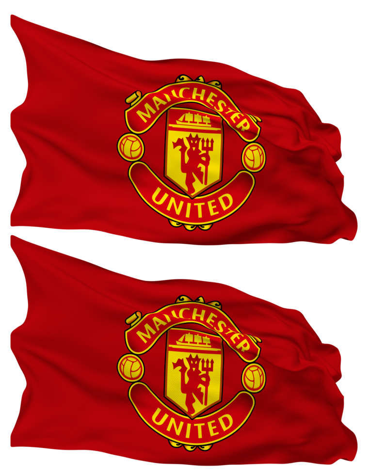 Manchester United Football Club Flag Waves Isolated in Plain and Bump Texture, with Transparent Background, 3D Rendering png