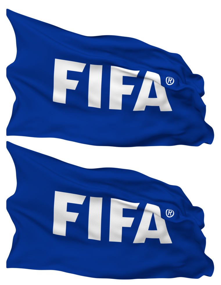 internacional Associação futebol federação, fifa bandeira ondas isolado dentro avião e colisão textura, com transparente fundo, 3d Renderização png