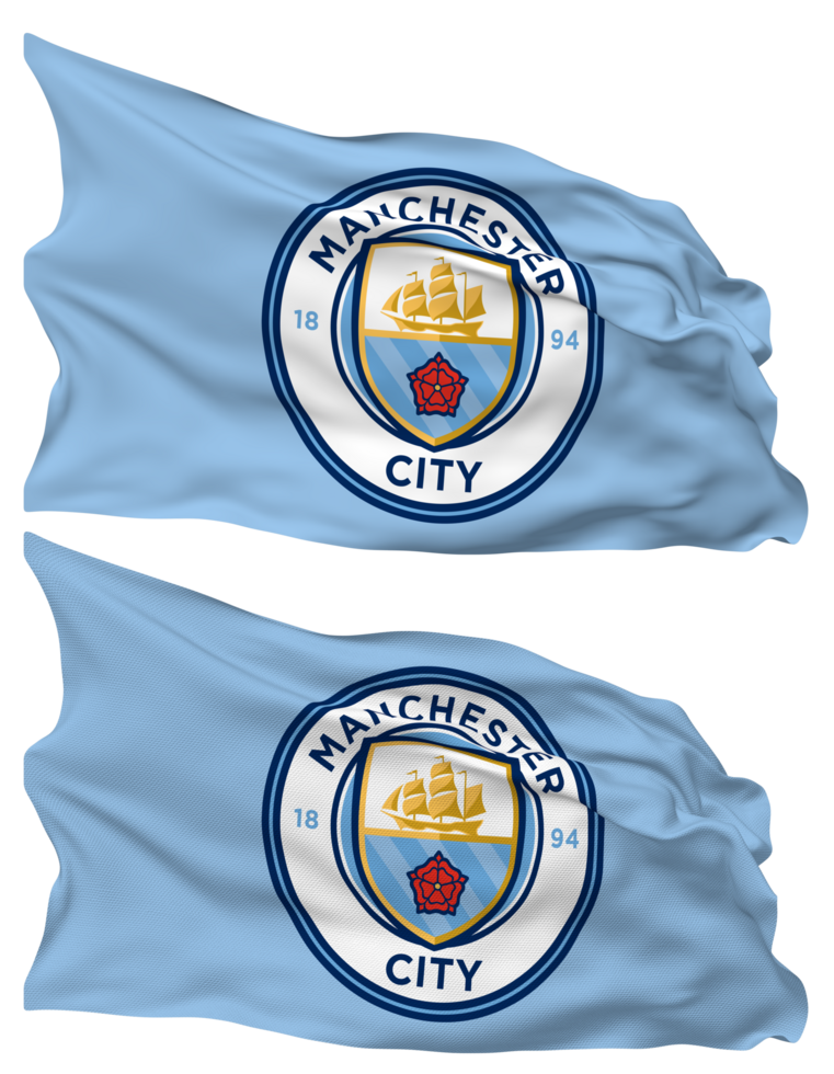 Manchester City Football Club Flag Waves Isolated in Plain and Bump Texture, with Transparent Background, 3D Rendering png