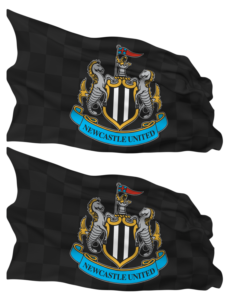 Newcastle unito calcio club bandiera onde isolato nel pianura e urto struttura, con trasparente sfondo, 3d interpretazione png