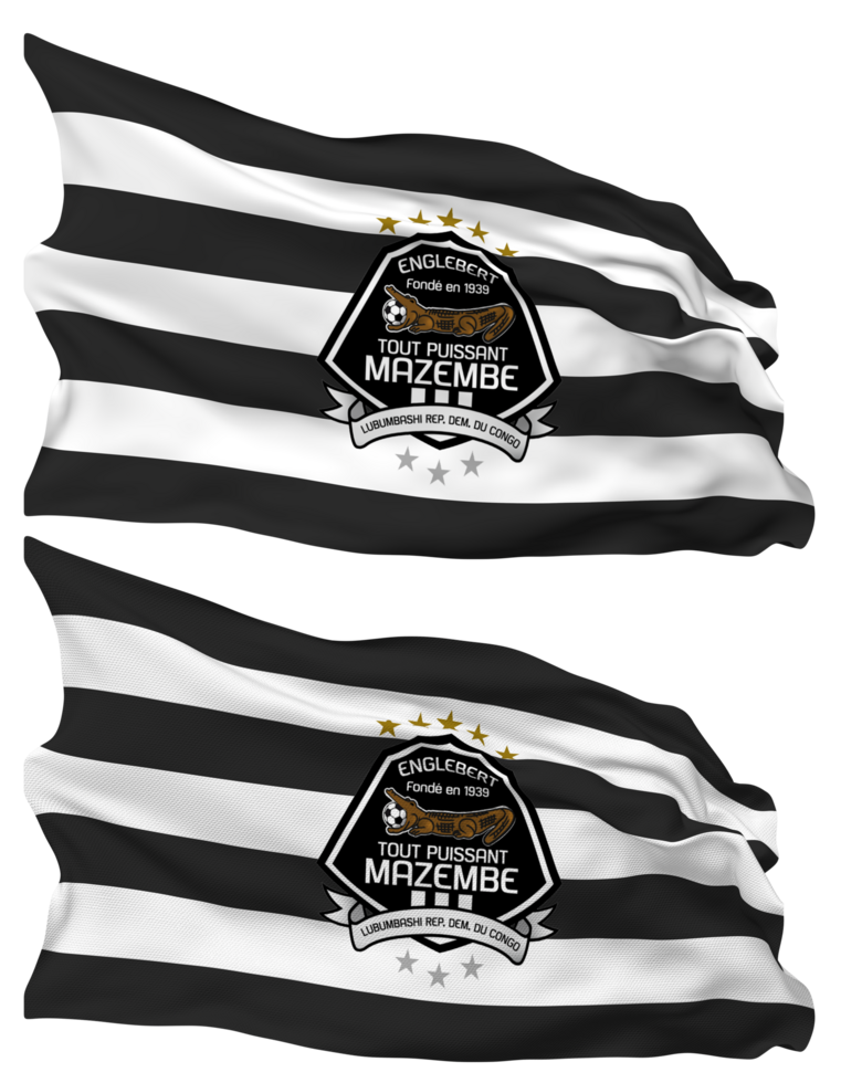 Tout Puissant Mazembe, TP Mazembe Flag Waves Isolated in Plain and Bump Texture, with Transparent Background, 3D Rendering png