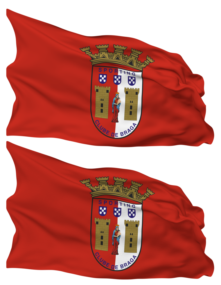 Sporting Clube de Braga, Sporting de Braga, SC Braga Flag Waves Isolated in Plain and Bump Texture, with Transparent Background, 3D Rendering png
