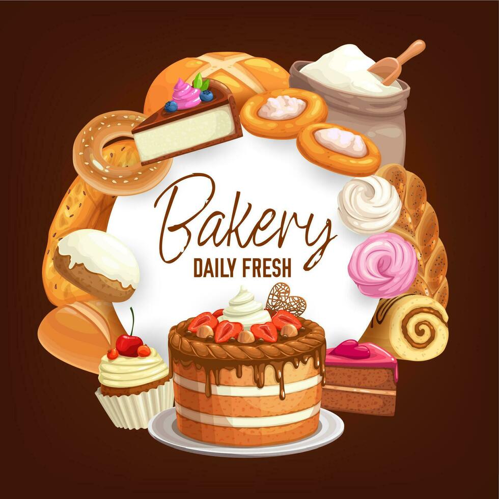 Confectionery sweet desserts vector round frame