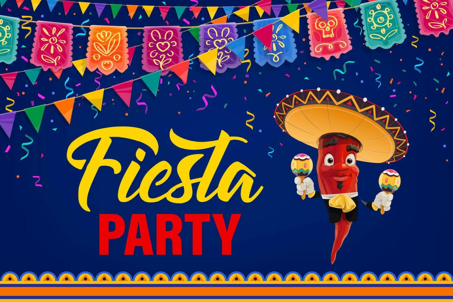 mexicano fiesta fiesta vector póster. dibujos animados pimienta