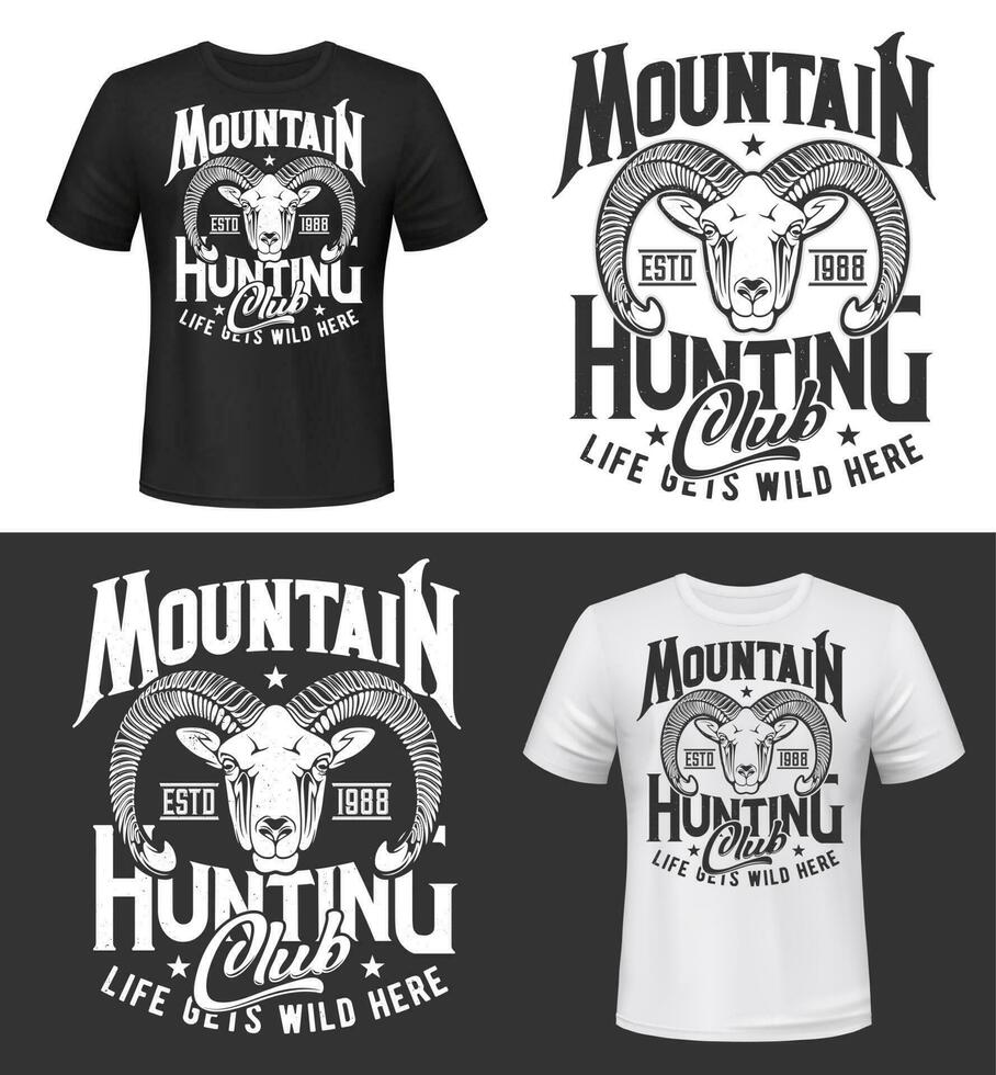 Mouflon sheep hunting club t-shirt print mockup vector