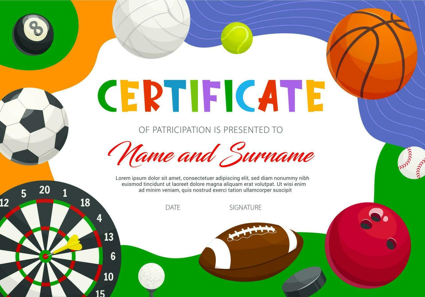 Certificate of participation in sports tournament vector