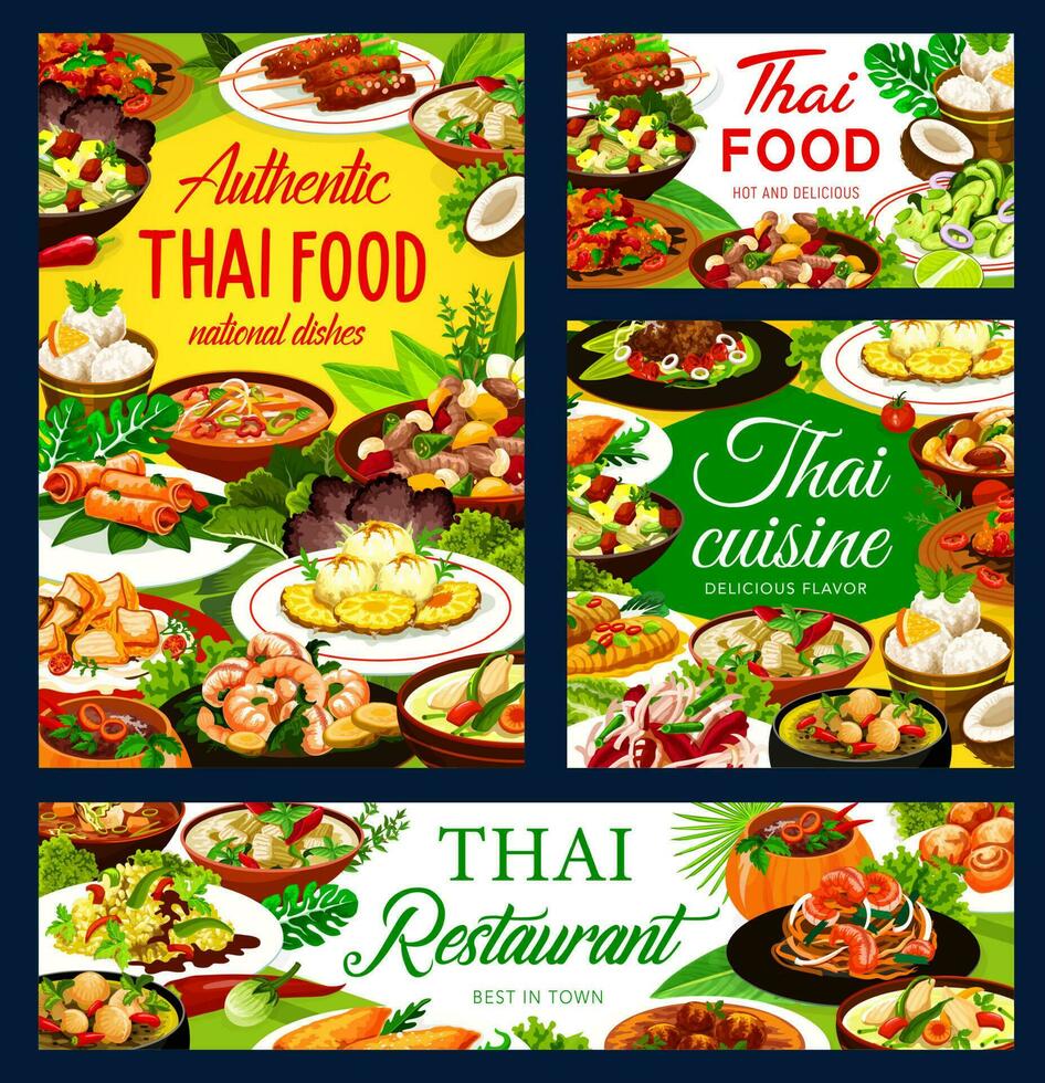 Tailandia cocina restaurante comidas menú pancartas vector