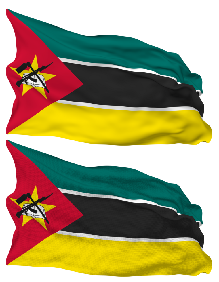 Mozambique Flag Waves Isolated in Plain and Bump Texture, with Transparent Background, 3D Rendering png