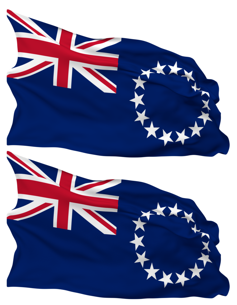 Cook Islands Flag Waves Isolated in Plain and Bump Texture, with Transparent Background, 3D Rendering png