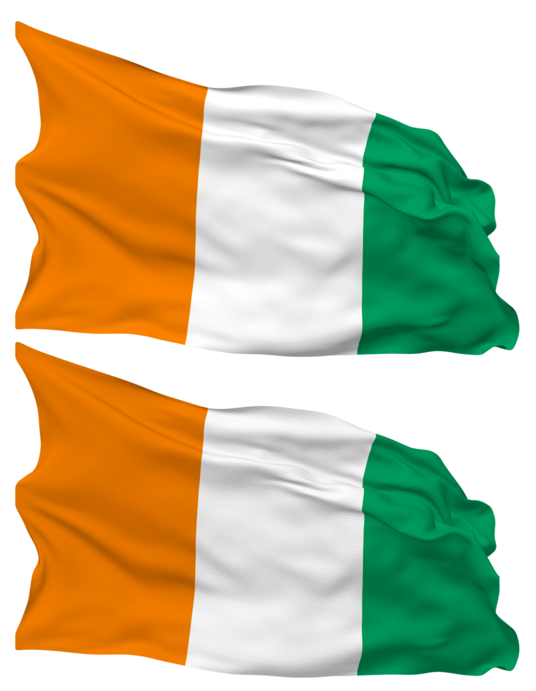 Ivory Coast Flag Waves Isolated in Plain and Bump Texture, with Transparent Background, 3D Rendering png