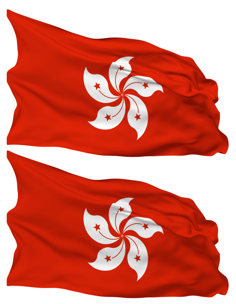 Hong Kong Flag Waves Isolated in Plain and Bump Texture, with Transparent Background, 3D Rendering png