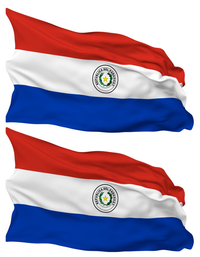 Paraguay Flag Waves Isolated in Plain and Bump Texture, with Transparent Background, 3D Rendering png